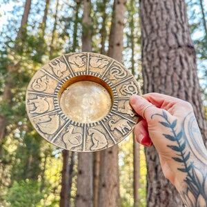 Vintage brass Chinese zodiac candle holder, ash tray, dish (2 avail)